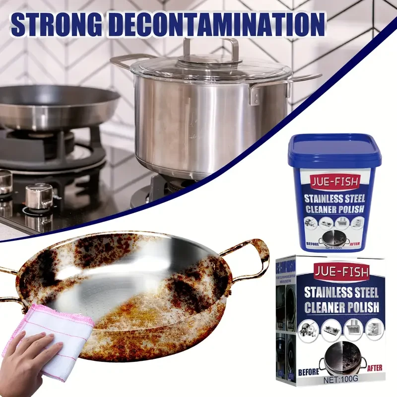 Pasta limpiadora de acero inoxidable de 100 g [Fuerte eliminación de suciedad] Pasta limpiadora para estufas de cocina