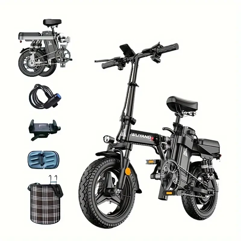 Bicicleta eléctrica para adultos con cesta, candado, soporte para móvil, motor de 400 W, velocidad máxima de 40 km/h, alarma antirrobo, neumáticos de 35 cm, batería extraíble, amortiguadores múltiples, ideal para desplazamientos urbanos, plegable.