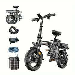 Bicicleta eléctrica para adultos con cesta, candado, soporte para móvil, motor de 400 W, velocidad máxima de 40 km/h, alarma antirrobo, neumáticos de 35 cm, batería extraíble, amortiguadores múltiples, ideal para desplazamientos urbanos, plegable.