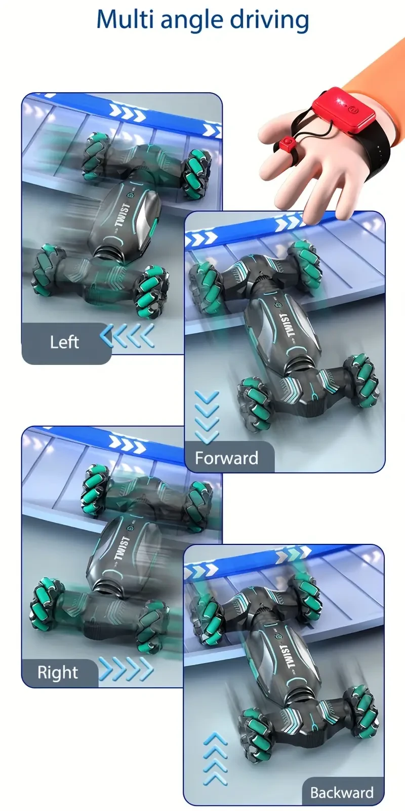 Coche de juguete a control remoto deformable con detección de gestos: coche de escalada acrobático con tracción en las cuatro ruedas, marcha atrás, música ligera, derrape todoterreno, ideal para Halloween y Navidad.