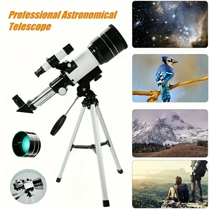 Telescopio astronómico profesional de alta potencia con zoom de 90X, objetivo de 70 mm, enfoque manual, portátil, con trípode y buscador para observar las estrellas en el espacio profundo, la luna y disfrutar de aventuras al aire libre para los amantes de