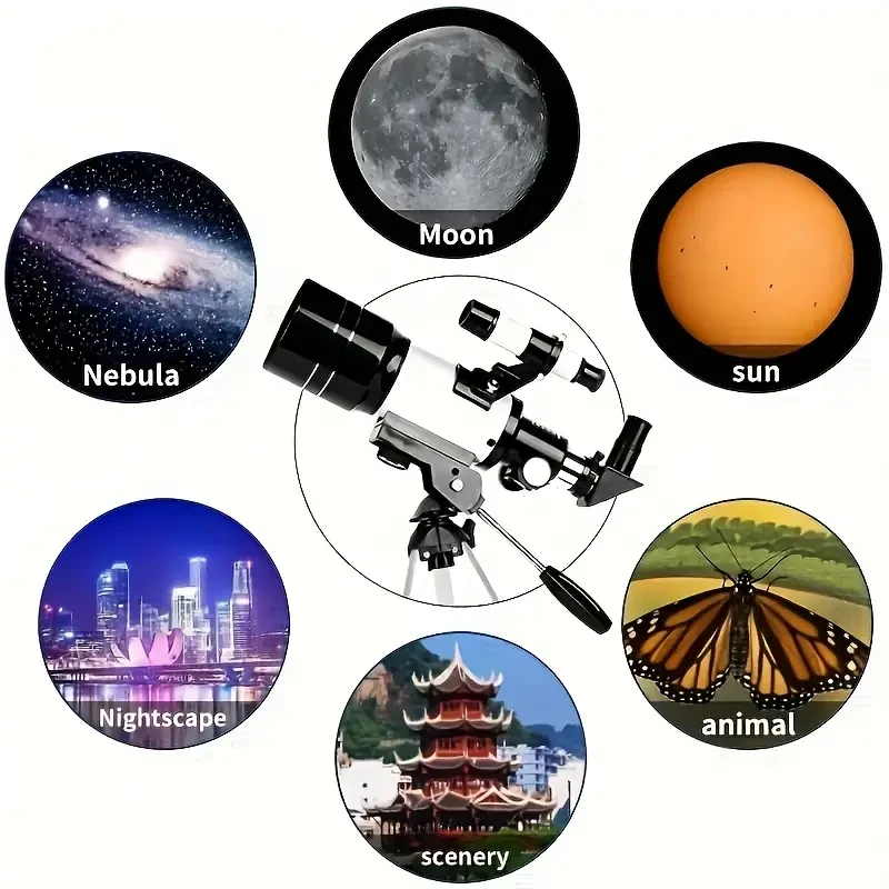 Telescopio astronómico profesional de alta potencia con zoom de 90X, objetivo de 70 mm, enfoque manual, portátil, con trípode y buscador para observar las estrellas en el espacio profundo, la luna y disfrutar de aventuras al aire libre para los amantes de