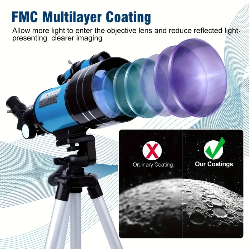 Telescopio astronómico profesional de alta potencia con zoom de 90X, objetivo de 70 mm, enfoque manual, portátil, con trípode y buscador para observar las estrellas en el espacio profundo, la luna y disfrutar de aventuras al aire libre para los amantes de