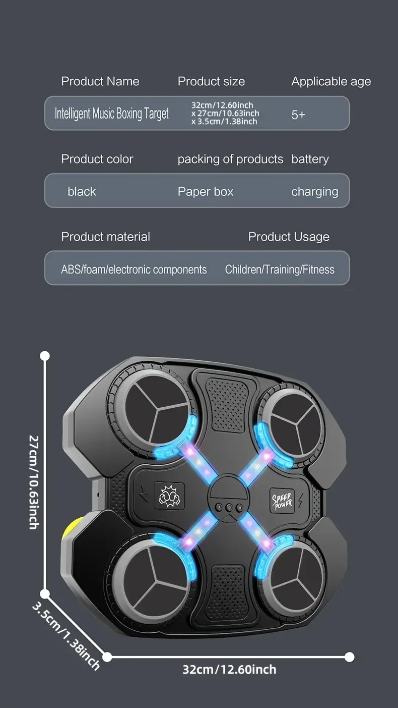 Diana de boxeo electrónica interactiva con luz de impacto y efectos de sonido dinámicos, tabla de boxeo con guantes, velocidad ajustable, ventosa, juguete para ejercitar y jugar en interiores, regalo educativo para niños mayores de 3 años (requiere cable 