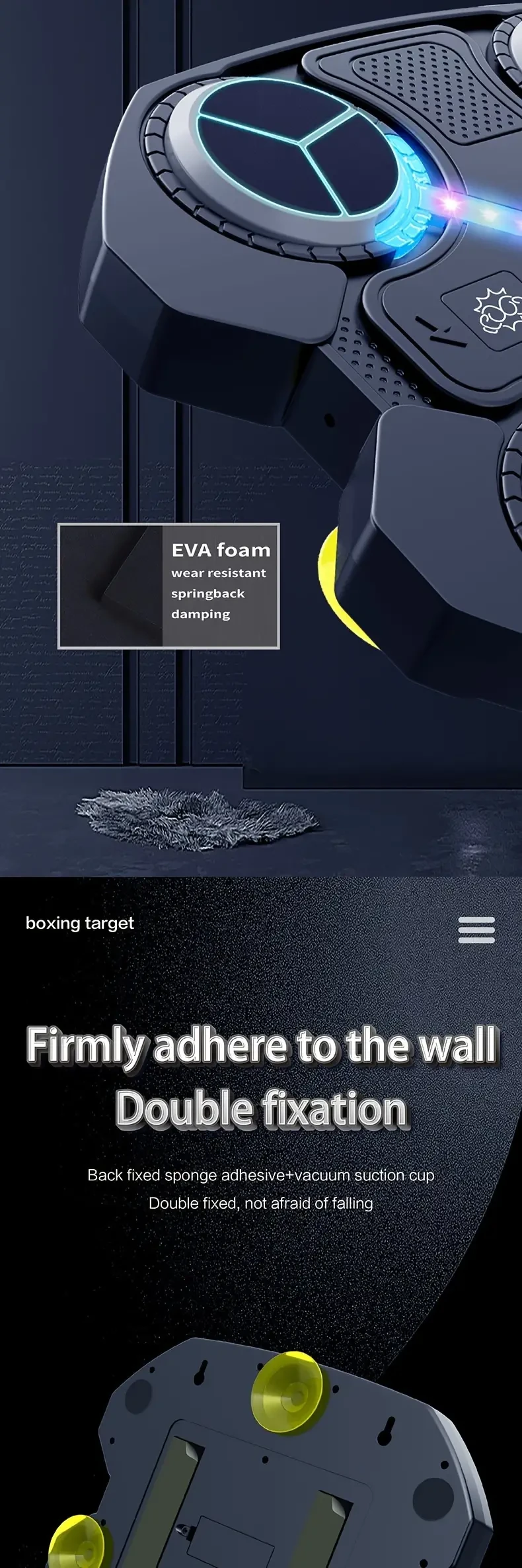 Diana de boxeo electrónica interactiva con luz de impacto y efectos de sonido dinámicos, tabla de boxeo con guantes, velocidad ajustable, ventosa, juguete para ejercitar y jugar en interiores, regalo educativo para niños mayores de 3 años (requiere cable 