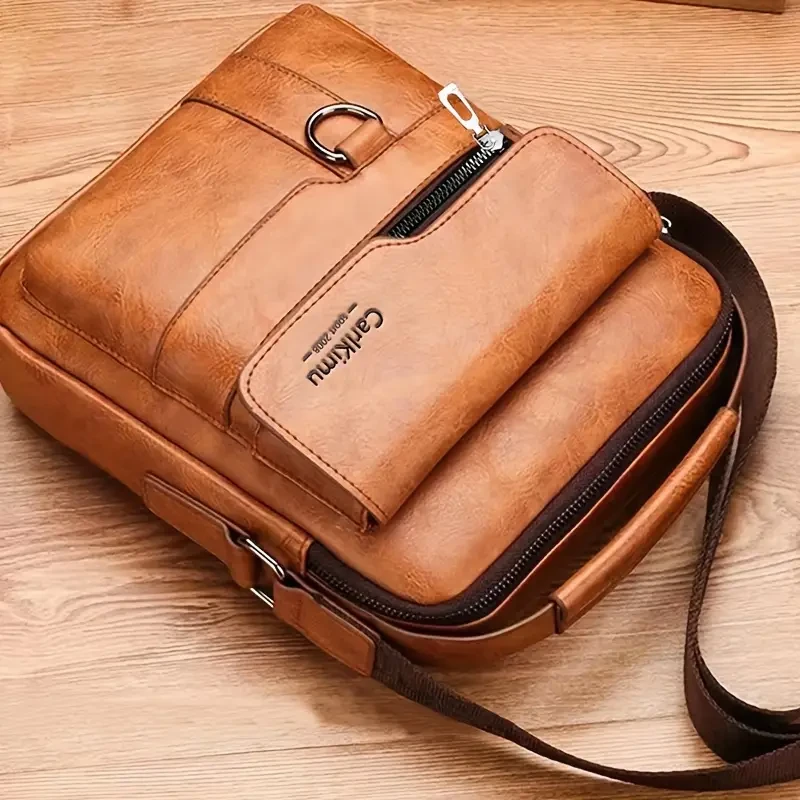 1 bolso de mano para hombre, bolso de hombro para hombre, bolso informal de negocios vertical de cuero PU retro