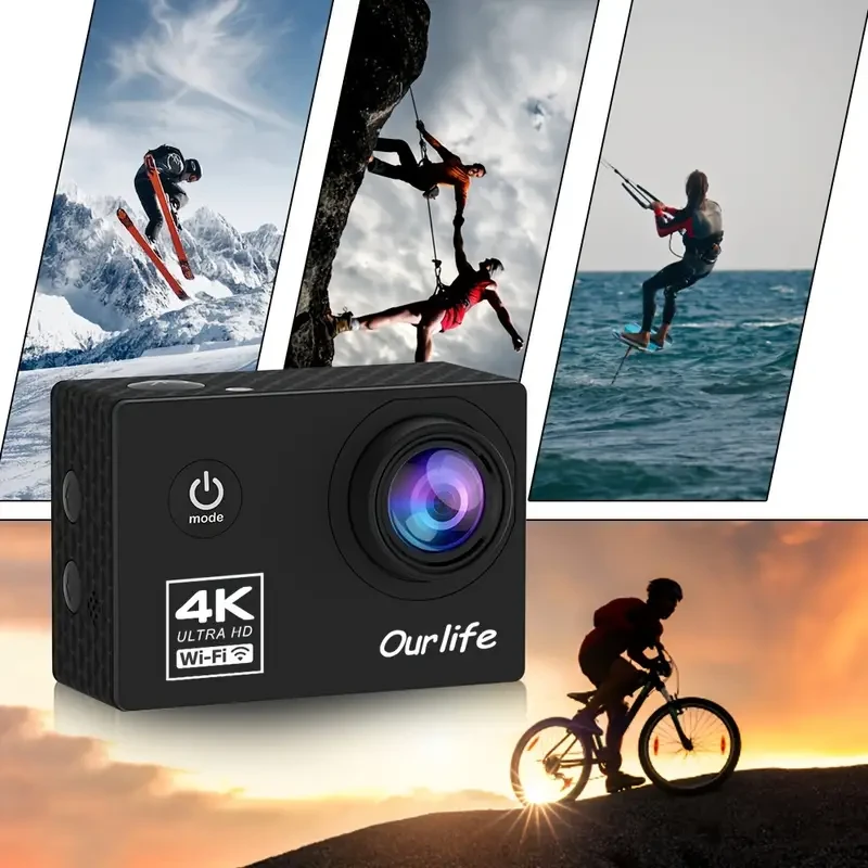 Cámara de acción 4K 30FPS de ultra alta definición, subacuática, para deportes al aire libre, con wifi, incluye accesorios impermeables y tarjeta de memoria de 32 GB.