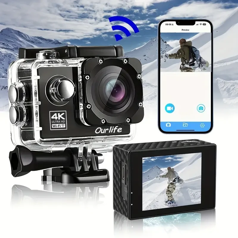Cámara de acción 4K 30FPS de ultra alta definición, subacuática, para deportes al aire libre, con wifi, incluye accesorios impermeables y tarjeta de memoria de 32 GB.