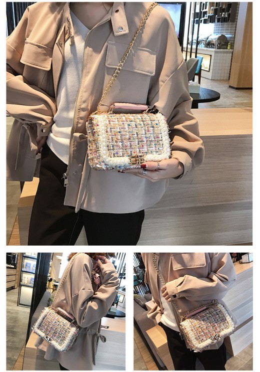 Bolso de mano de lana con personalidad a la moda para chica, bolso de mensajero a cuadros