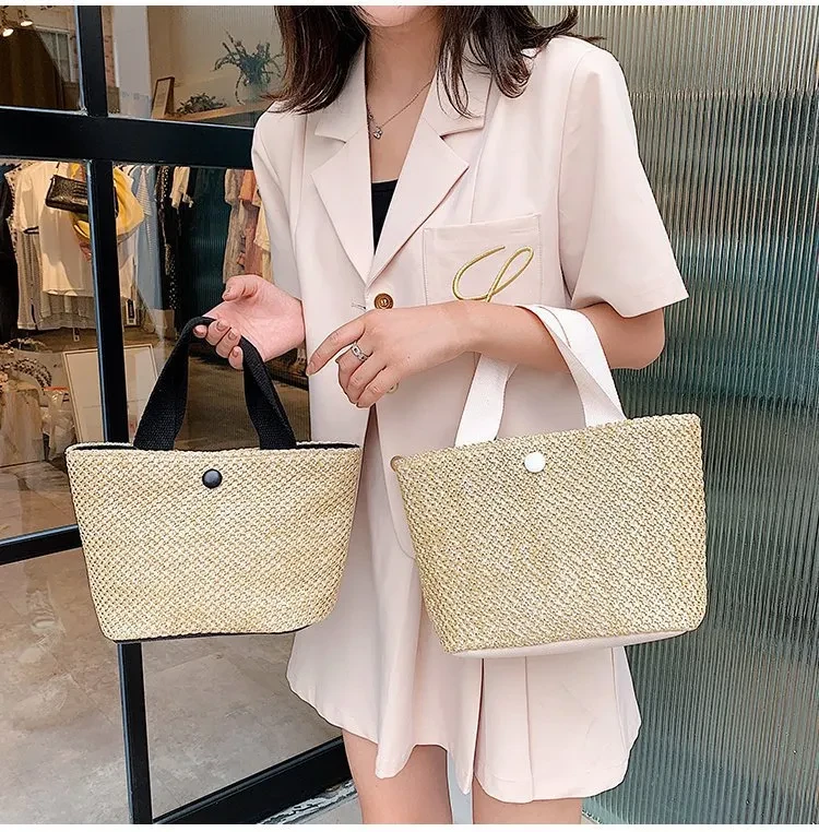 Bolso tejido vintage de paja para mujer, ideal para vacaciones en la playa, verano, viento idílico.