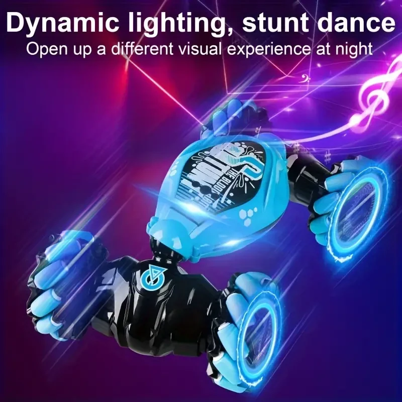 Coche RC acrobático con iluminación LED, control por gestos, que se transforma, trepa y es recargable.
