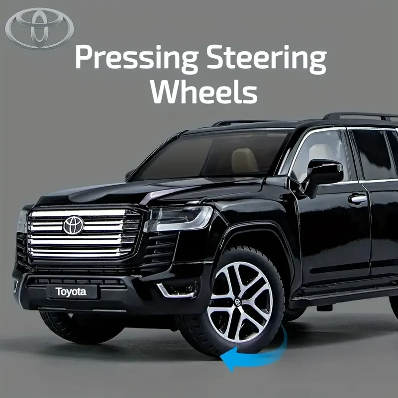 Toyota Land Cruiser, coche de juguete de aleación de zinc, escala 1/24, fundido a presión, con retroceso, luz y sonido.