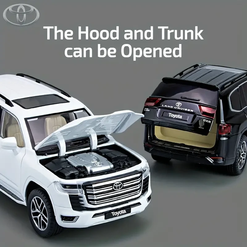 Toyota Land Cruiser, coche de juguete de aleación de zinc, escala 1/24, fundido a presión, con retroceso, luz y sonido.