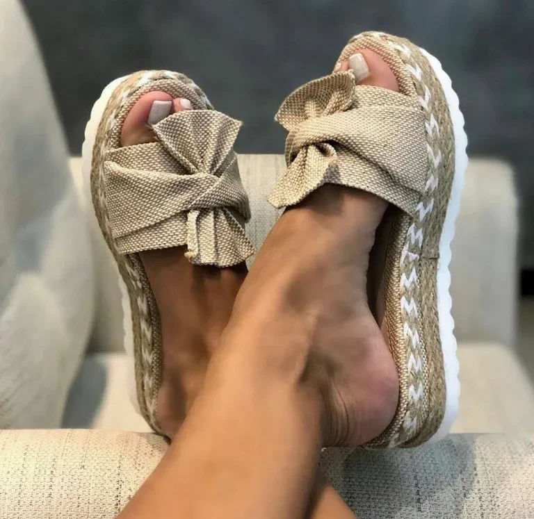 Sandalias de plataforma con cuña y lazo para mujer