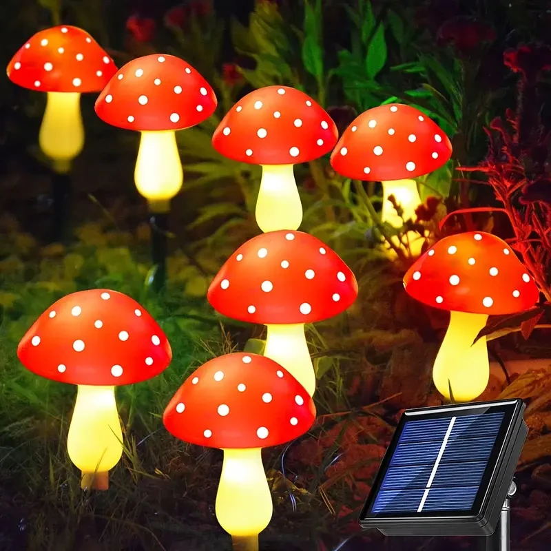 8 luces solares con forma de hongo para decoración de jardín al aire libre, 8 modos, IP65 resistente al agua