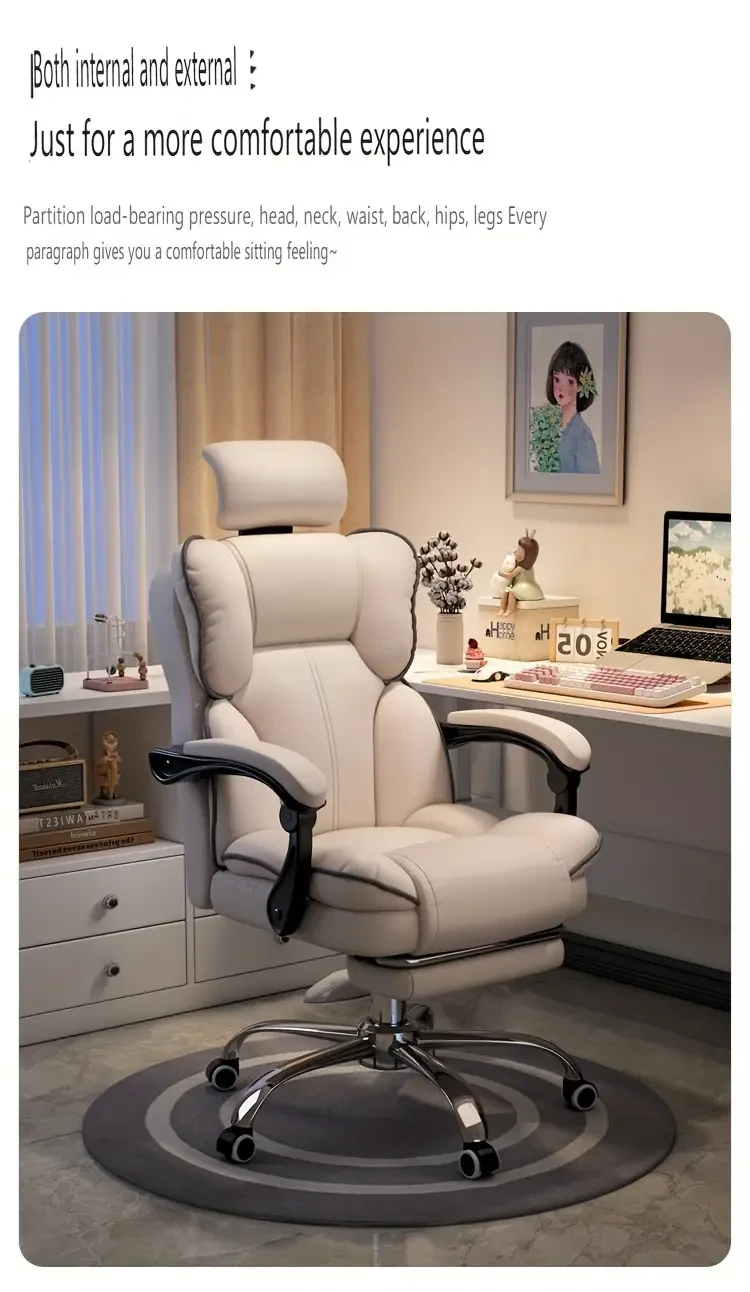 Silla ejecutiva ergonómica con tapizado de cuero, estructura de metal y espuma viscoelástica. Silla de escritorio para computadora con reposapiés, movimiento de balanceo y reclinación manual. Acabado pulido. Limpieza localizada. Apta para pisos duros y al