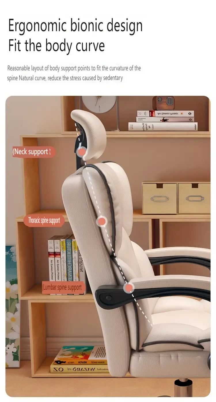 Silla ejecutiva ergonómica con tapizado de cuero, estructura de metal y espuma viscoelástica. Silla de escritorio para computadora con reposapiés, movimiento de balanceo y reclinación manual. Acabado pulido. Limpieza localizada. Apta para pisos duros y al