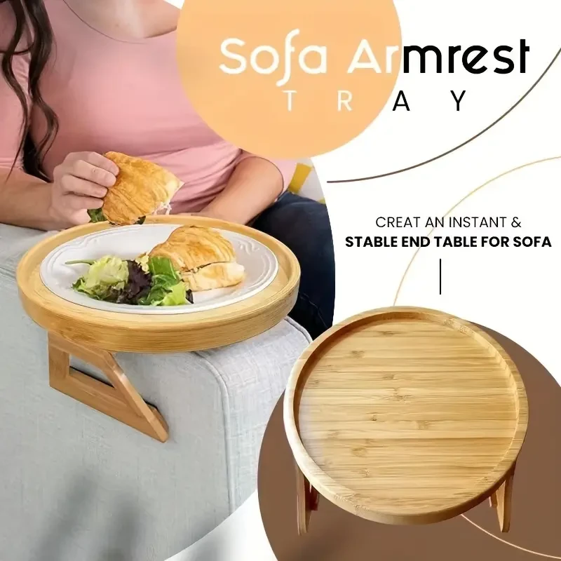 Reposabrazos plegable de bambú para sofá: perfecto para una mesa auxiliar estable e instantánea - 24,99 cm x 13,0 cm - No requiere electricidad - Madera noble