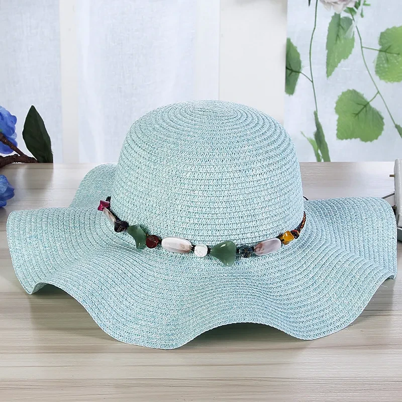 Sombrero de paja decorativo tejido a mano con piedra extraña para mujer