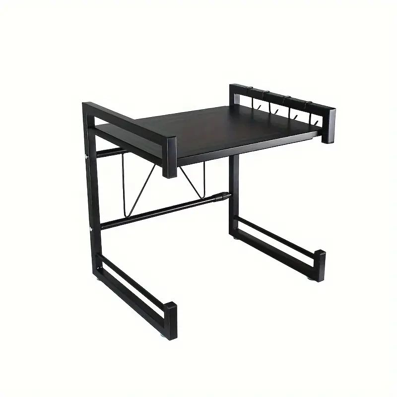 Estante de almacenamiento para microondas, extensible, para utensilios de cocina y vajilla, de acero al carbono con 6 ganchos.