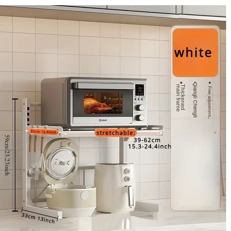 Organizador de cocina expandible de fácil instalación: estante multicapa para microondas y electrodomésticos, de hierro fundido con tubos de metal.