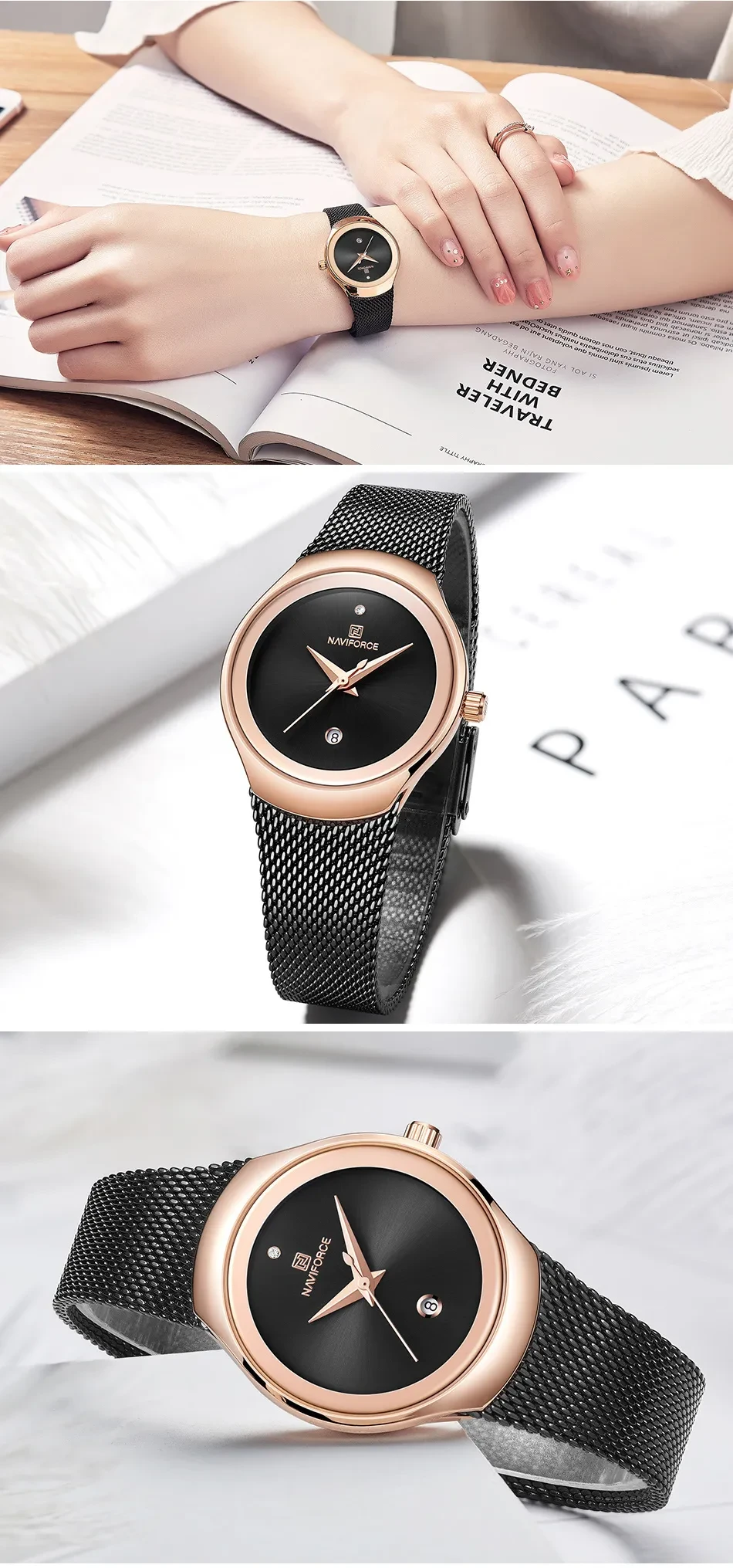 Reloj de cuarzo con esfera pequeña de malla