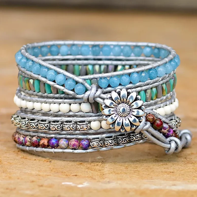 Reloj tejido a mano con cuentas de piedra y accesorios populares europeos y americanos