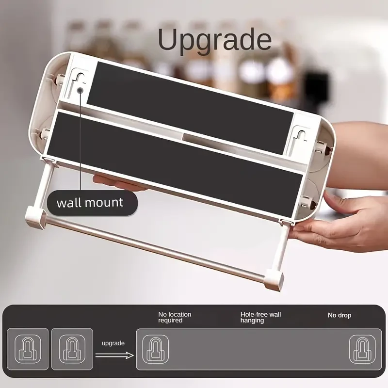 Caja de almacenamiento, cortador de película de plástico multifuncional con soporte para papel, cortador de película de plástico para colgar en la pared, estante de almacenamiento doméstico sin agujeros