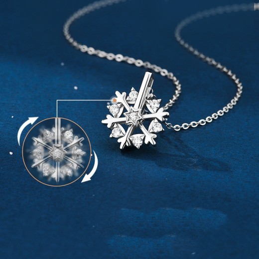 Collar giratorio de copo de nieve de plata 925 para mujer, diseño de nicho de lujo, joyería de diamantes de imitación brillantes, regalo de cumpleaños de otoño e invierno para amigos.
