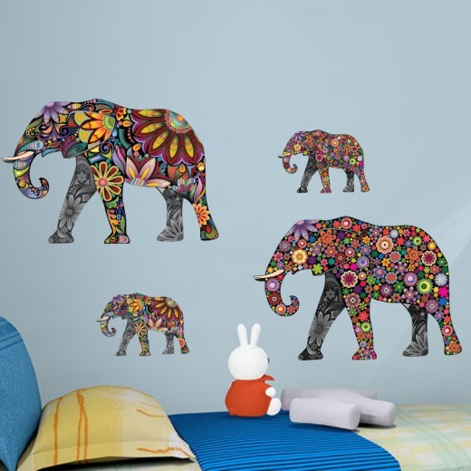 Pegatina de pared con diseño de elefante para sala de estar