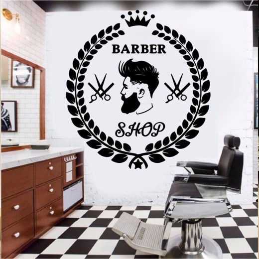 Adhesivos de pared, accesorios y decoración de barbería. Mural artístico.