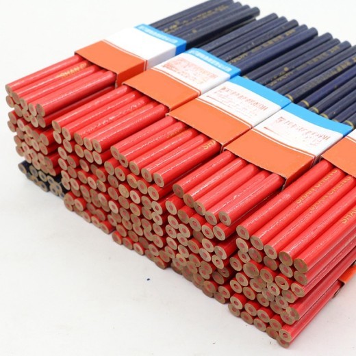 Lápiz de carpintero bicolor rojo y azul, rotulador redondo de madera para ingeniería