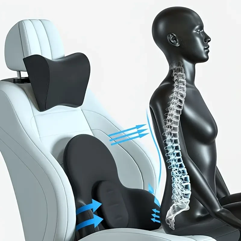 Kit de almohada ergonómica para cuello y zona lumbar de coche - Soporte ajustable