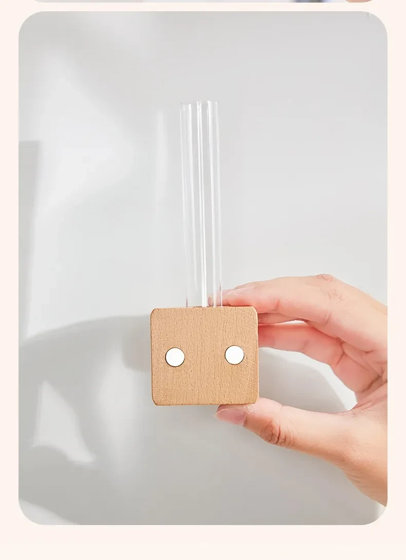 Tubo de ensayo con succión magnética de imanes para refrigerador de color madera
