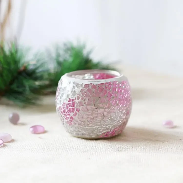Candelabro de vidrio con mosaico para velas de té