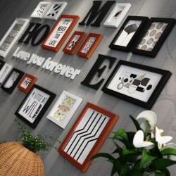 Marco de fotos de madera maciza, pared de fotos, combinación creativa de pared