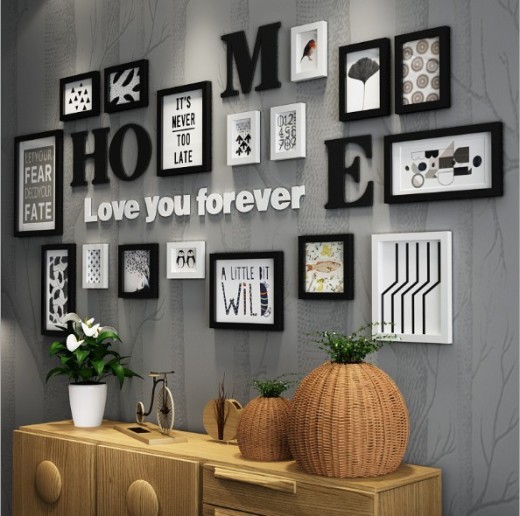 Marco de fotos de madera maciza, pared de fotos, combinación creativa de pared