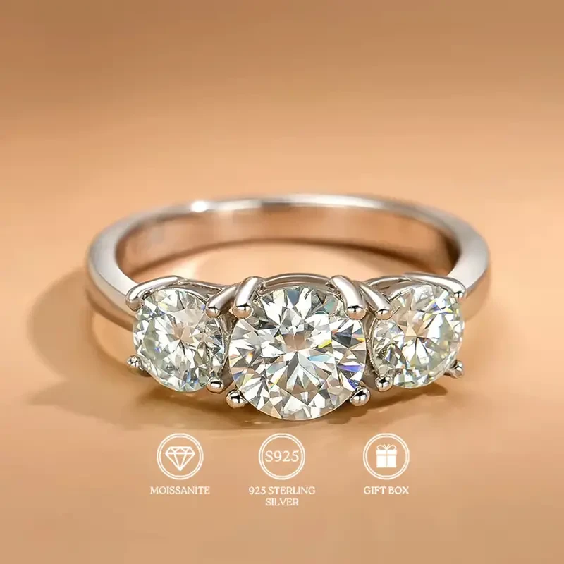Anillo Shavano de tres piedras de moissanita de 2/4 CTW - Plata de ley S925, chapado en oro de 18 quilates, alianza de compromiso y boda para hombre y mujer, joyería fina para mayores de 15 años, con caja de regalo de San Valentín.