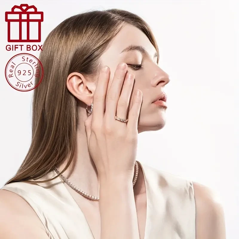 Anillo de aniversario de lujo con moissanita en plata 925 bañada en oro de 14 quilates, peso total de 1,5 quilates, elegante alianza de compromiso con promesa eterna para mujer, ideal para uso diario y ocasiones especiales.