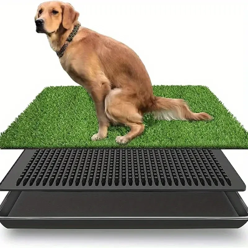 Bandeja higiénica lavable a prueba de fugas para perros con sistema de 3 capas - Almohadilla de entrenamiento para cachorros para interior y exterior, caja de arena de plástico resistente (incluye tapete de césped de 50 x 40 cm) - Bandeja lavable para ori