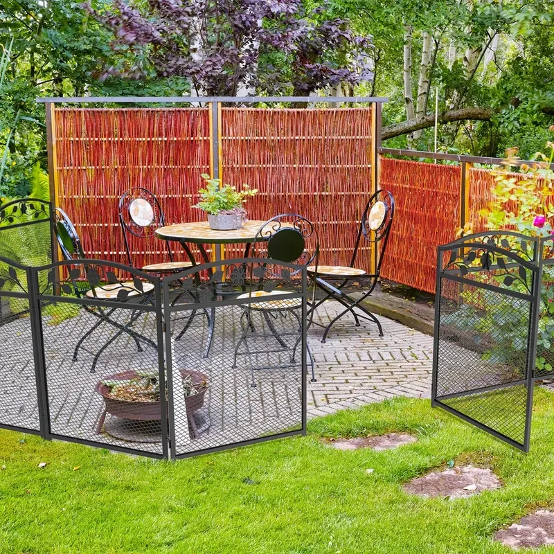 Valla decorativa de metal resistente para jardín, 5 paneles, para animales medianos y pequeños, ideal para uso en interiores y exteriores. Medidas: 60 x 110 cm (largo x alto).