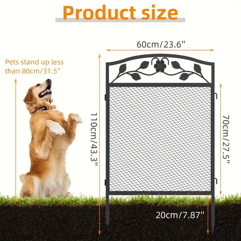 Valla decorativa de metal resistente para jardín, 5 paneles, para animales medianos y pequeños, ideal para uso en interiores y exteriores. Medidas: 60 x 110 cm (largo x alto).