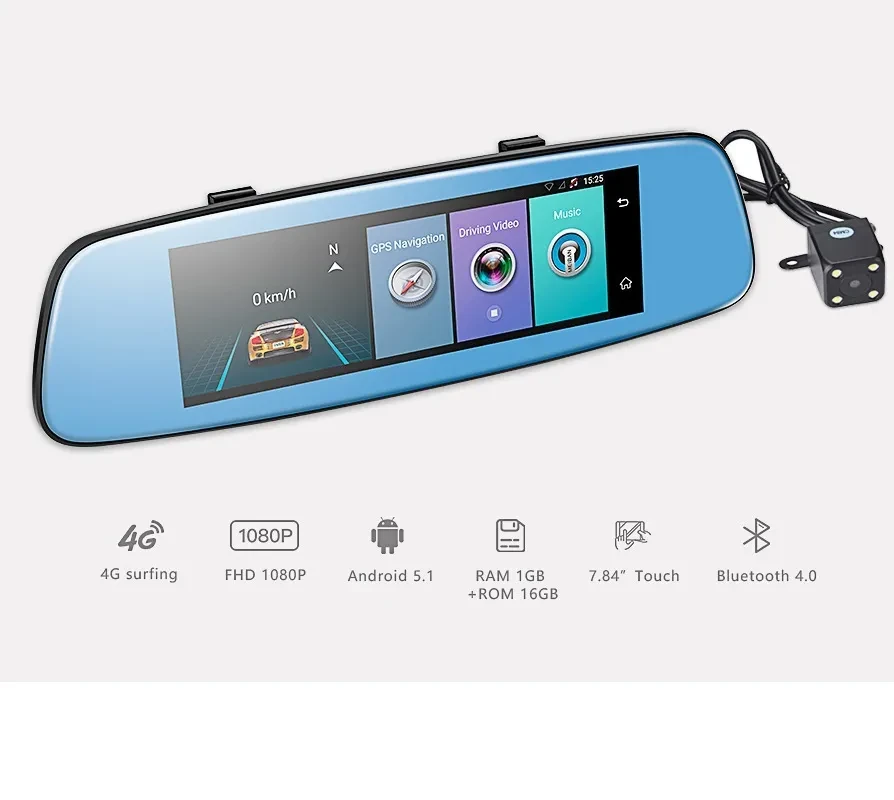 Grabadora de conducción con espejo en la nube Android 4G de 8 pulgadas