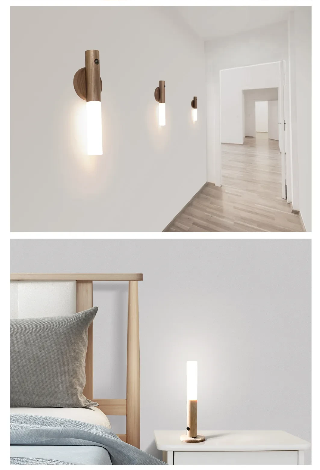 Luz nocturna inalámbrica magnética de madera con LED USB para coche