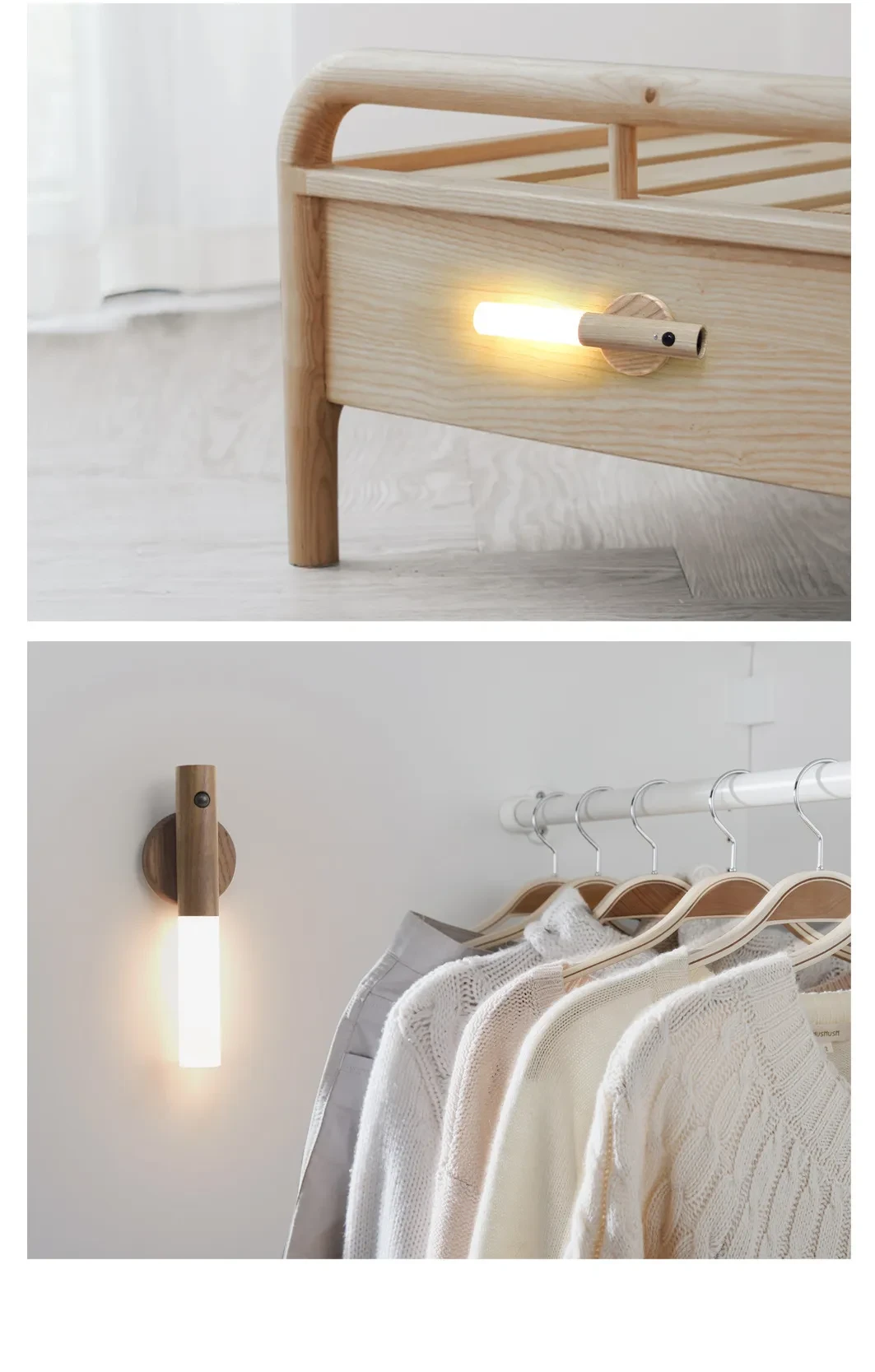Luz nocturna inalámbrica magnética de madera con LED USB para coche