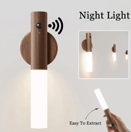 Luz nocturna inalámbrica magnética de madera con LED USB para coche