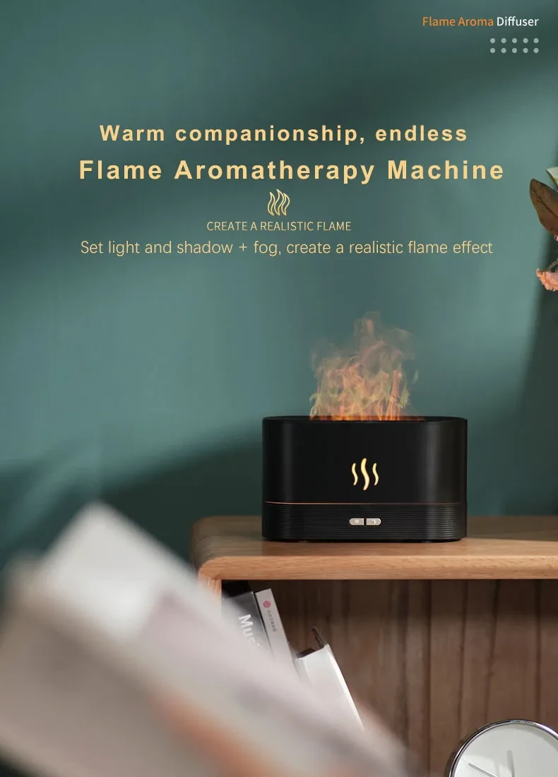 Humidificador difusor de aroma con llama de fuego