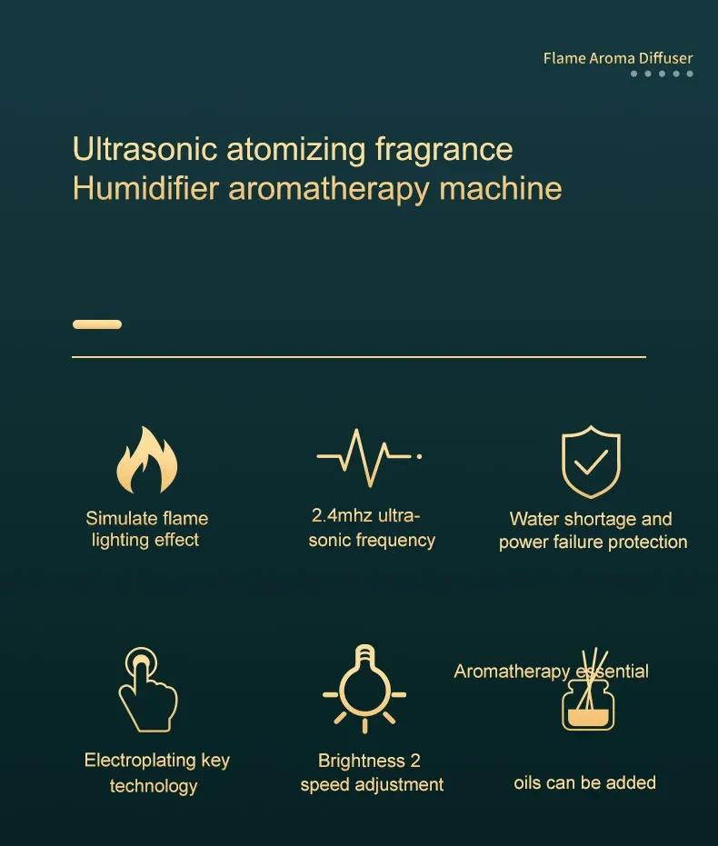 Humidificador difusor de aroma con llama de fuego