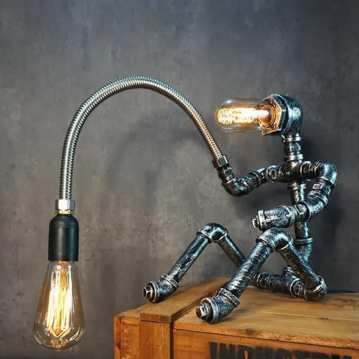 Lámparas de mesa estilo industrial retro americano con forma de barra y pipa de agua