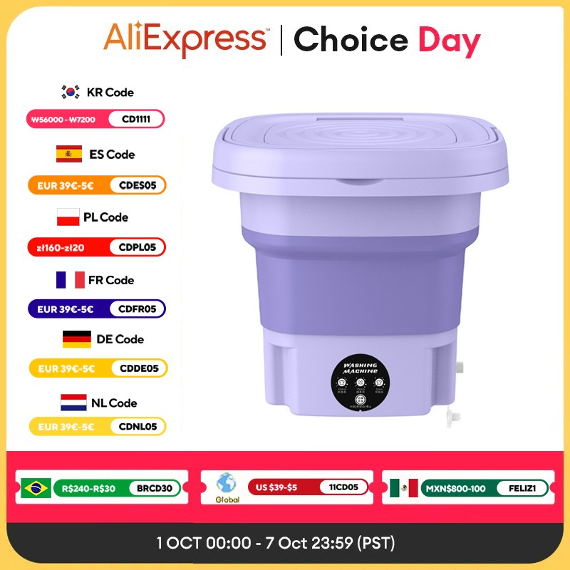 Lavadora plegable portátil de 8 litros con centrifugadora